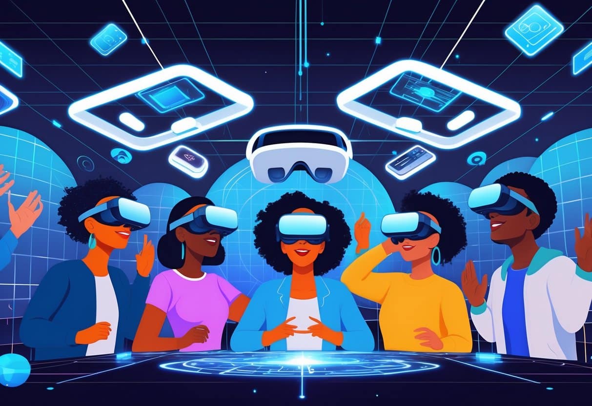 A group of people exploring VR Ebony Porn in a high-tech VR space